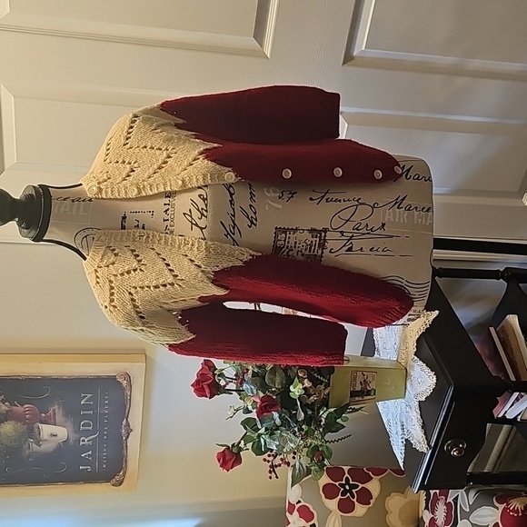 Vintage Red and Cream Button-Up Chevron Patterned Sweater - Picture 1 of 11
